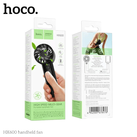 พัดลมพกพา HOCO HX600 สีดำ ปรับแรงลม 3 ระดับ แบตเตอรี่ 1200MAH ใช้งานสูงสุด 4.5 ชม._10